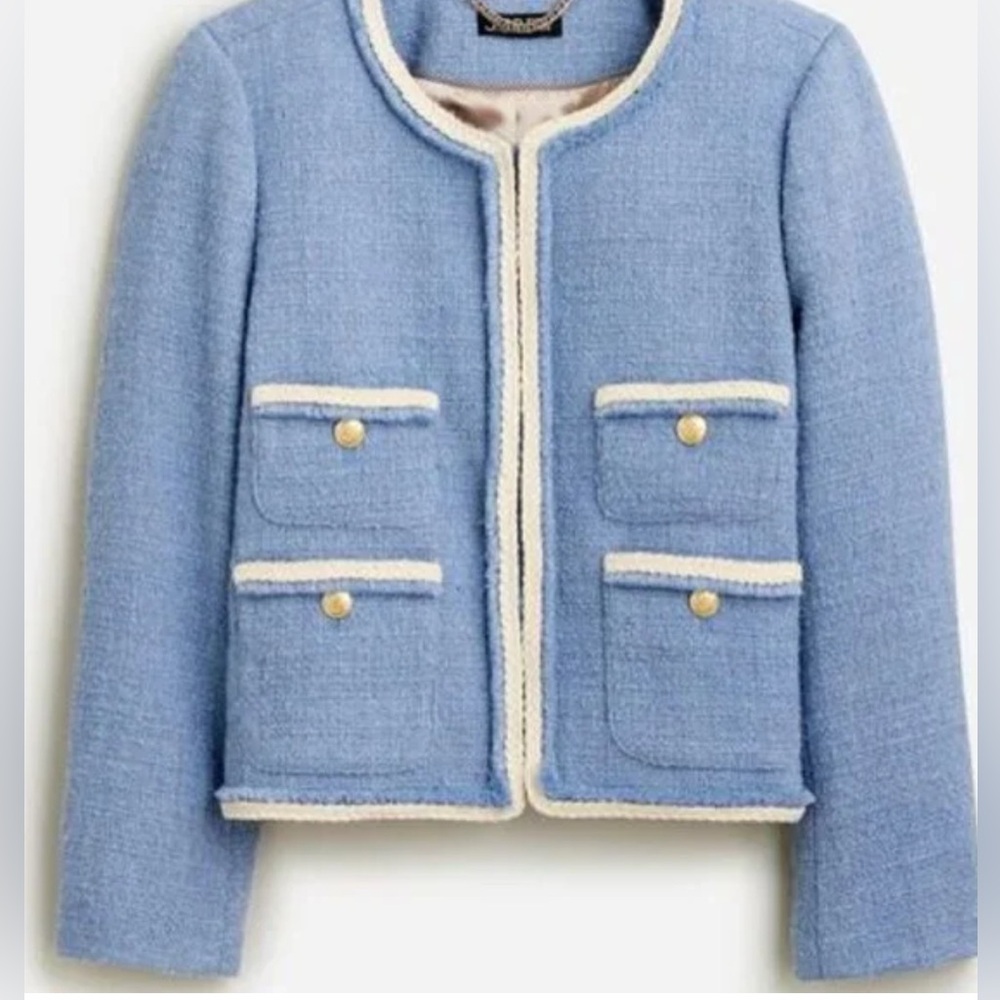 NWT J. Crew Louisa Lady Jacket in Maritime Blue - Tweed Wool Gold Button